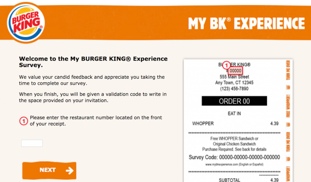 Enter Survey at My Burger King Experience MyBKExperience